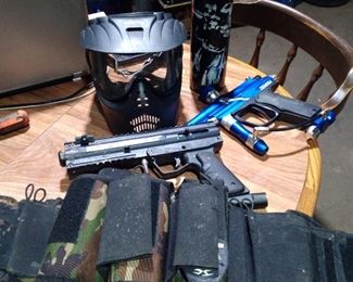 Paintball guns and various items