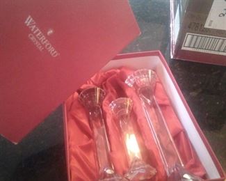 Waterford 3 pc crystal in original box over 30 other pieces of waterford being sold