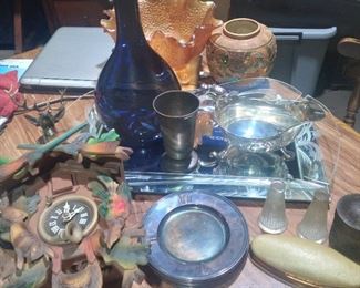 Carnival apple blosson, bread silver plates, coo koo clock, silverplate, Italian art glass, sasumi