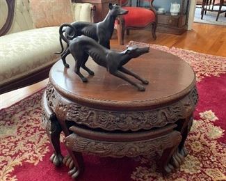 1960s Vintage George Zee Hand Carved Tea Table & 4 Stools