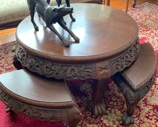 1960s Vintage George Zee Hand Carved Tea Table & 4 Stools
