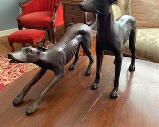 SOLID BRONZE SCULPTURE OF A WHIPPET DOGS, SIGNED BY P RILEY 