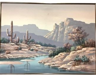 Signed Lee Reynolds Oil on Canvas Desert Landscape
