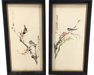 2pc. Chinese Perched Bird Serigraph*

