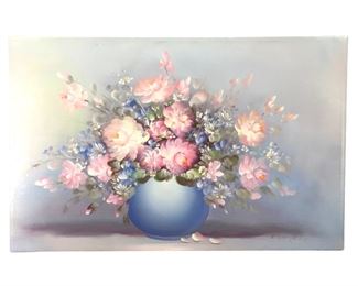 Signed Esther Oil on Canvas Pastel Flower Painting
