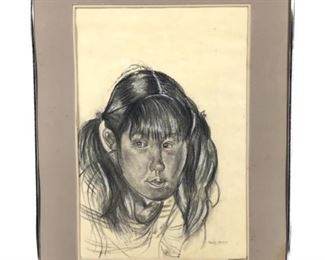 Framed Signed Hans Mager Charcoal Portrait
