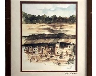 Signed Carla Gibson Ruins Landscape Lithograph
