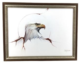 1987 Signed Buchfink Bald Eagle Oil on Canvas
