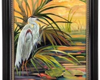 Signed Rebecca Hardim Oil on Canvas Heron Art
