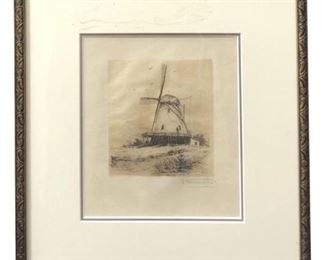 Signed P. Hammersmith Windmill Etching
