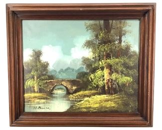 Signed H. Barr Oil on Canvas Lake Art
