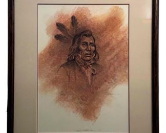 Signed Garner "Chief Little Crow" Mixed Media

