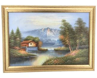 Signed Crane Oil on Canvas Landscape
