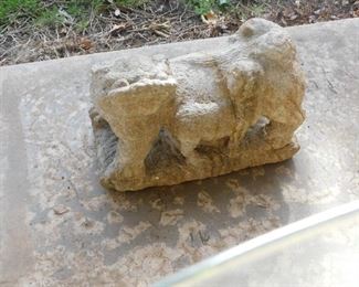 Antique solid stone Chinese female 'foo lion'.  Gender is based on the two babies she has with her.