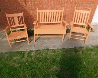 These three antique chairs are not a set, but have spent about the same amount of time being chairs.  They are adorable and rare.  We have kept them together partly because of their age and also they make a great setting together.
