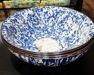 Golden Rabbit Cobalt Swirl Enamelware, Including Mixing Bowls, 13", Qty 2 And 14", Qty 2
