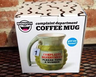 Big Mouth Inc. Novelty Coffee Mugs, Including The Gun, Qty 4, And Complaint Dept., Qty 6