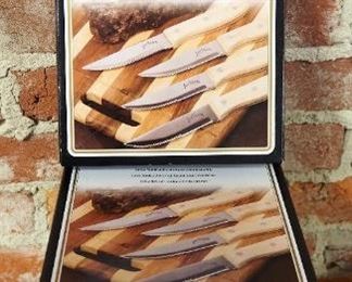 Jim Beam 3 Piece Carving Set, And 4 Piece Serrated Steak Knife Sets, Qty 8