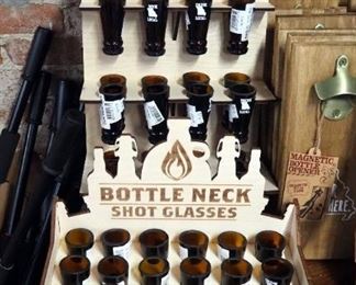 Torched Products Bottle Neck Shot Glass Assortment, Some Printed, Racks Included, Qty 59