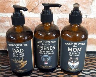 Whiskey River Soap Company Dog Saliva & Serious Question Bar Soaps, Qty 8, Hairball And More Liquid Hand Soaps Qty 20 And Ballsy Plaque Hand Sanitizer