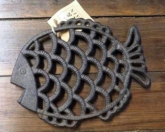 47th And Main Forged Iron Fish Bottle Openers, Qty 3, And Fish Trivets, Qty 3
