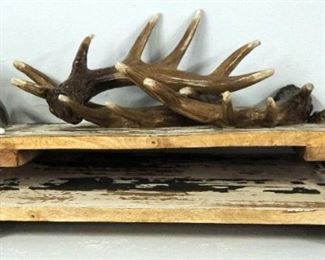 Distressed Wood Serving Trays, Qty 2, 17" x 9", 19" x 11.5", Includes 7th And Main Faux Antlers, Qty 3
