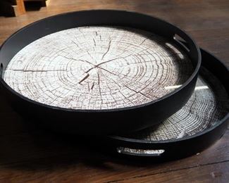 Melrose International 18" And 19" Round Wood Grain Serving Trays