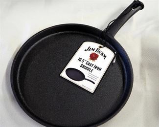 Jim Beam 12" Cast Iron Woks, Qty 2, And 10.5" Griddle