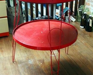 Round Tiered Painted Metal Table With Wood Top, 34" x 26" Diameter
