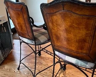 2 bar stools leather and fabric 