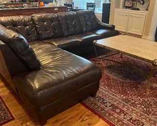 Gorgeous in superior condition, espresso, leather sectional, rug and coffee table available 