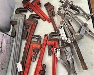Many pipe wrenches and Gear Pullers