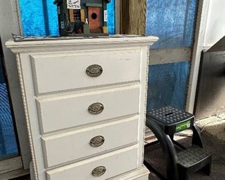 White dresser, step stool