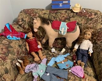 American Girl Dolls, Horse with Tack Box, Clothes, Boots, Straw Hat
