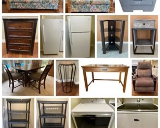 Rattan Couch & Loveseat, Maytag Washer & Dryer, CEN-TECH LCD Inspection Camera, Kobalt Portable Jobsite Table Saw, Craftsman Mechanics Rolling Tool Box, Seville Metal Storage Bin, Kenmore Standing Freezer, Rolling Tool Carts, Lasco Misto Outdoor Mister, Bi-Fold Ramps, Chainsaws, McGraw Portable Air Compressor, Etc. 