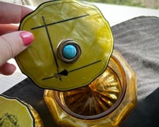 Glass powder jars w/ Bakelite lids