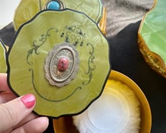 Glass powder jars w/ Bakelite lids