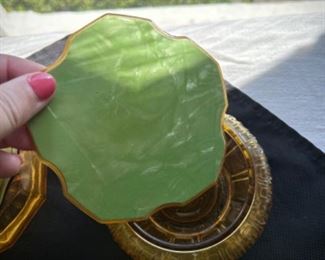Glass powder jars w/ Bakelite lids