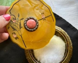 Glass powder jars w/ Bakelite lids