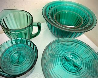 Teal depression glass