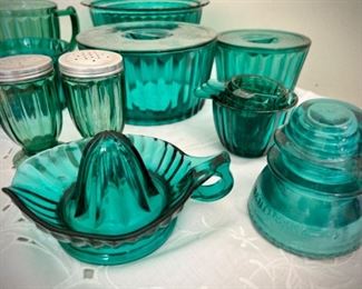 Teal depression glass