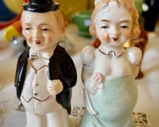 Antique and vintage salt and pepper shakers - back view 