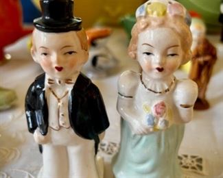 Antique and vintage salt and pepper shakers - front view 