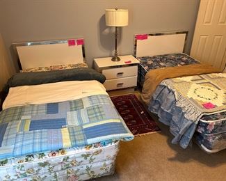 Cool MCM look twin beds, nightstand and dresser 