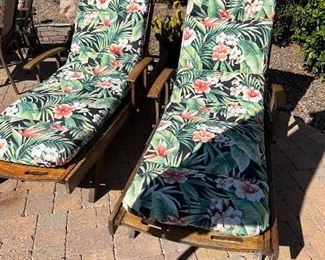 Two beautiful wood frame chaise loungers