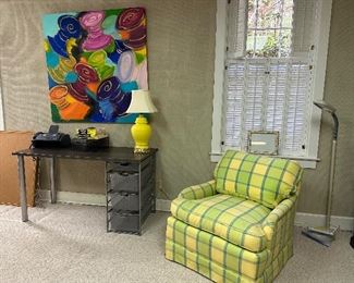 Upholstered club chair in springtime preppy plaid