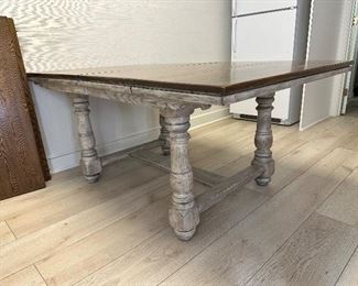 Gorgeous whitewashed French oak dining table with two additional leaves