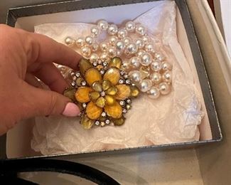 Saks pearl and enamel belt