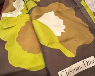 Vintage Christian Dior silk scarf in green tones 
