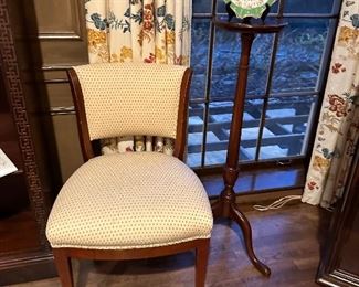 Mahogany plant stand and side chair (pair available)
